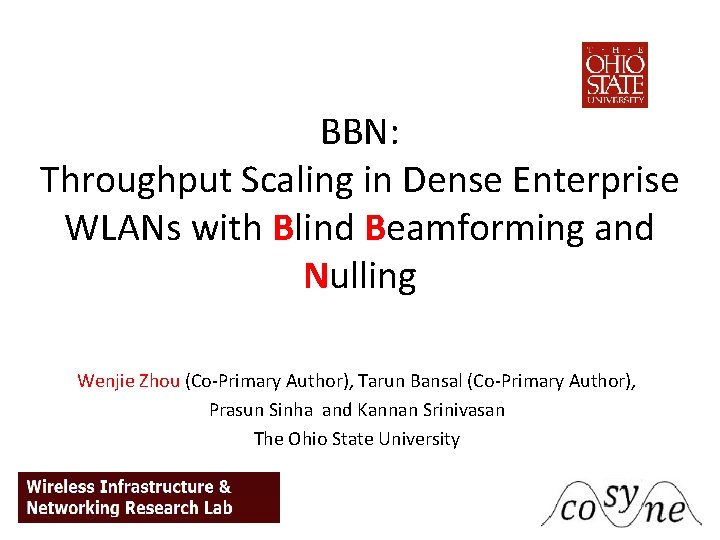 BBN: Throughput Scaling in Dense Enterprise WLANs with Blind Beamforming and Nulling Wenjie Zhou