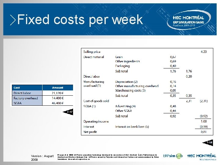 Fixed costs per week Version : August 2009 © Léger et al. 2009. ERPsim Fixed costs per week Version : August 2009 © Léger et al. 2009. ERPsim