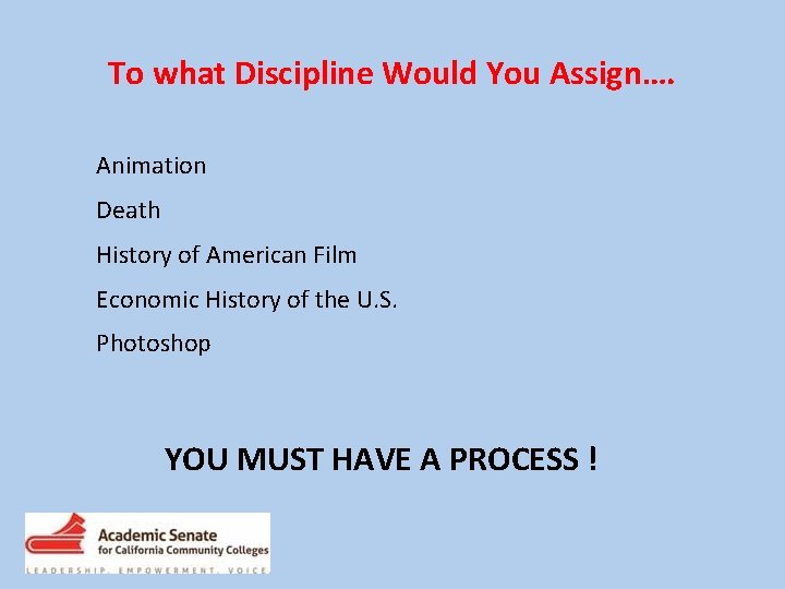 To what Discipline Would You Assign…. Animation Death History of American Film Economic History