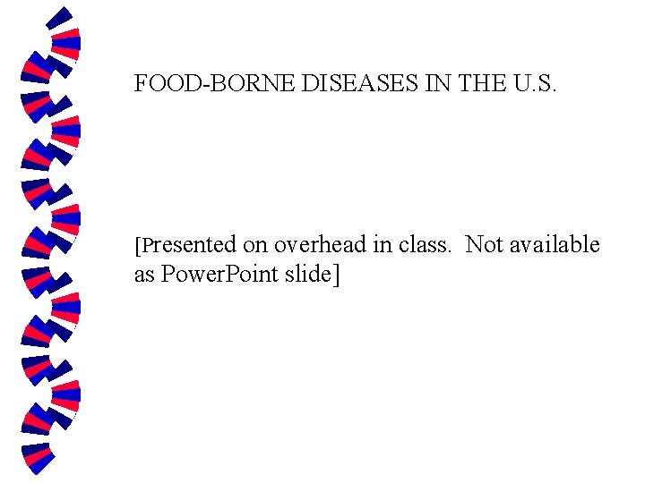 FOOD-BORNE DISEASES IN THE U. S. [Presented on overhead in class. Not available as