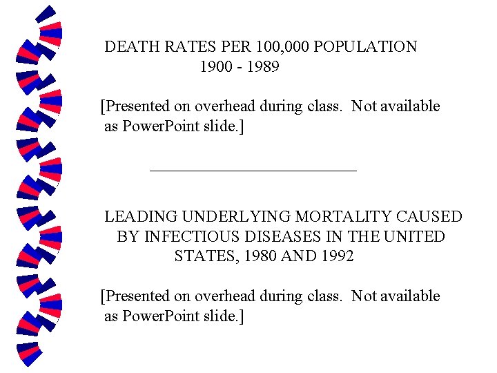 DEATH RATES PER 100, 000 POPULATION 1900 - 1989 [Presented on overhead during class.