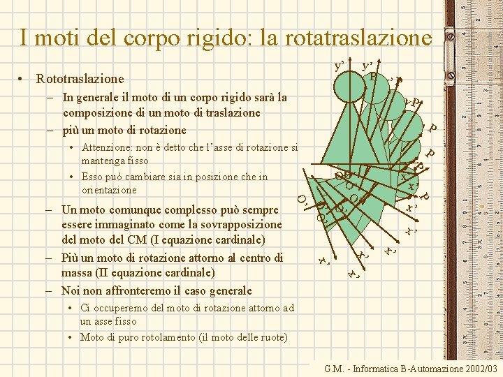 I moti del corpo rigido: la rotatraslazione y’ P y’ • Rototraslazione – In