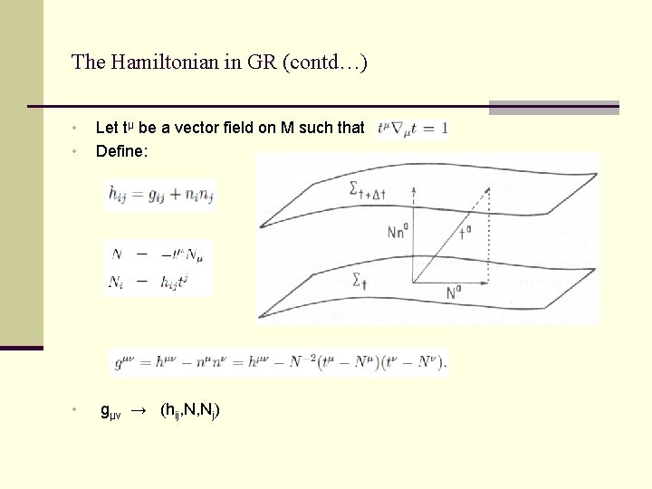 The Hamiltonian in GR (contd…) • Let tμ be a vector field on M