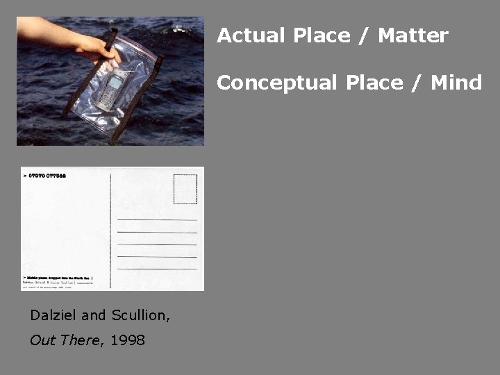 Actual Place / Matter Conceptual Place / Mind Dalziel and Scullion, Out There, 1998 Actual Place / Matter Conceptual Place / Mind Dalziel and Scullion, Out There, 1998