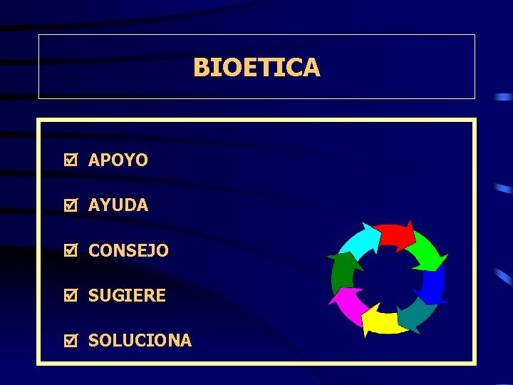 BIOETICA APOYO AYUDA CONSEJO SUGIERE SOLUCIONA 