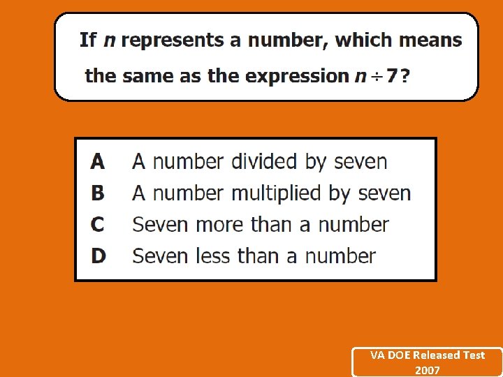 VA DOE Released Test 2007 VA DOE Released Test 2007