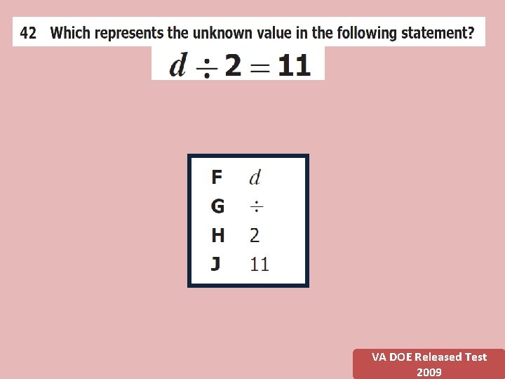 VA DOE Released Test 2009 VA DOE Released Test 2009