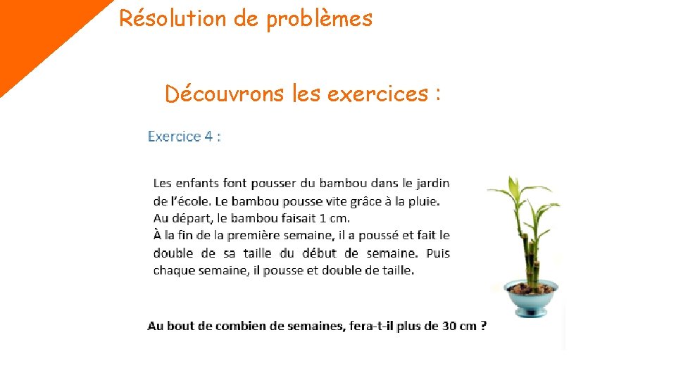 Résolution de problèmes Découvrons les exercices : 