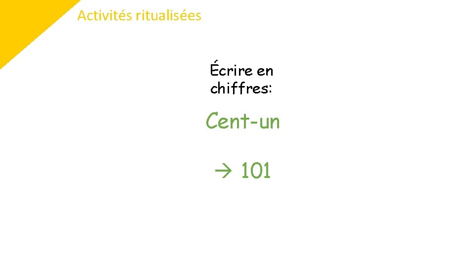 Activités ritualisées Écrire en chiffres: Cent-un 101 