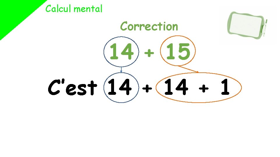 Calcul mental Correction 14 + 15 C’est 14 + 1 