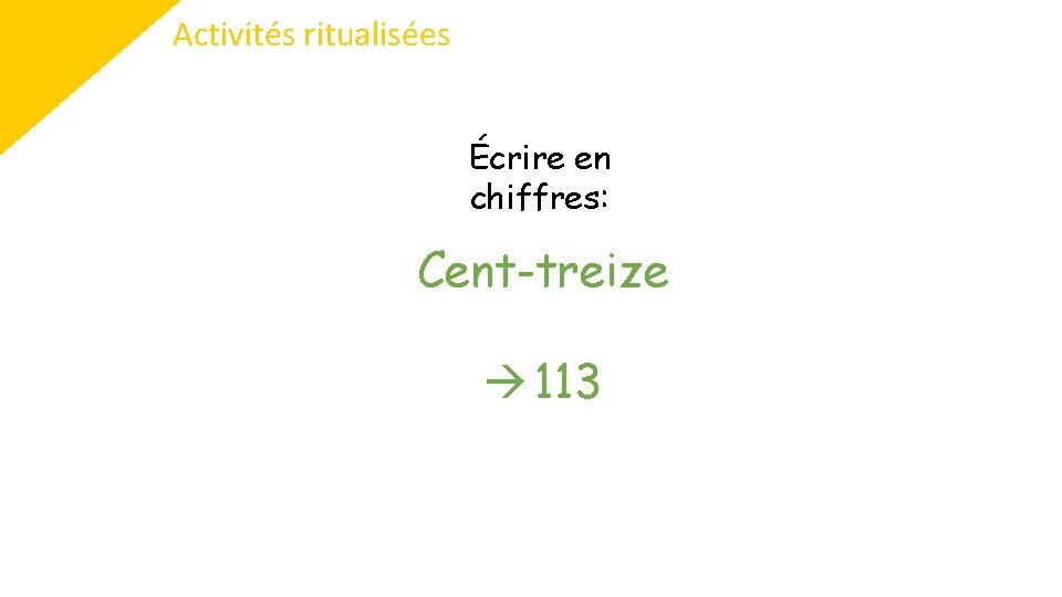 Activités ritualisées Écrire en chiffres: Cent-treize 113 