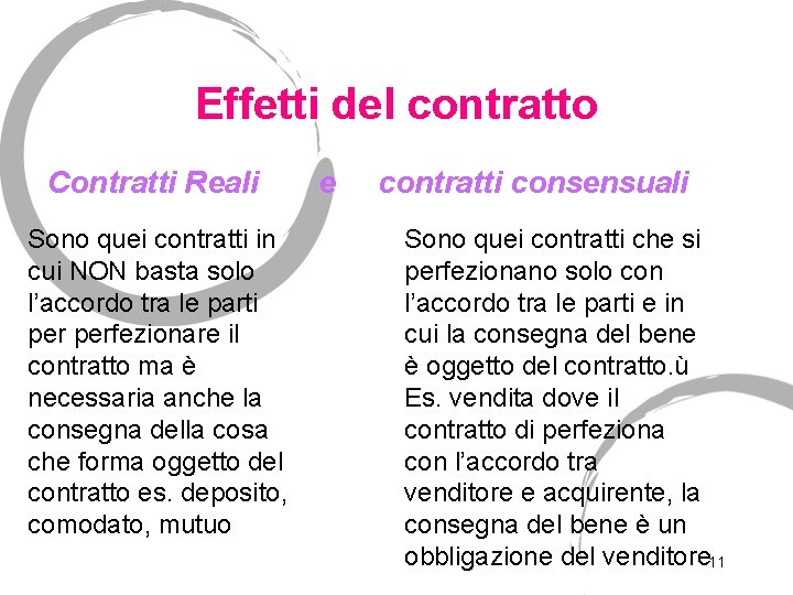 Effetti del contratto Contratti Reali Sono quei contratti in cui NON basta solo l’accordo