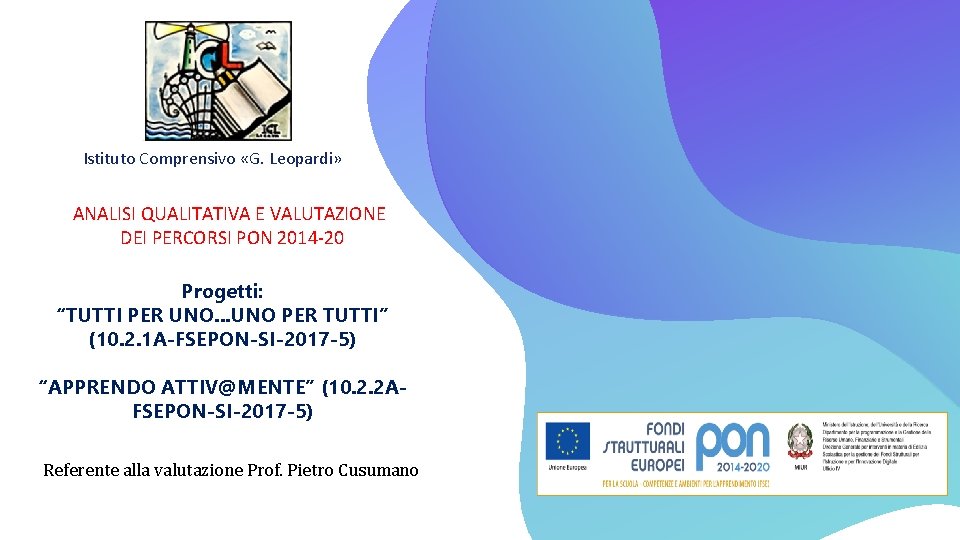 Istituto Comprensivo «G. Leopardi» ANALISI QUALITATIVA E VALUTAZIONE DEI PERCORSI PON 2014 -20 Progetti: