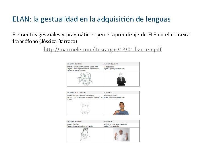 ELAN: la gestualidad en la adquisición de lenguas Elementos gestuales y pragmáticos pen el