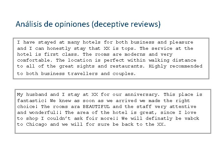 Análisis de opiniones (deceptive reviews) I have stayed at many hotels for both business