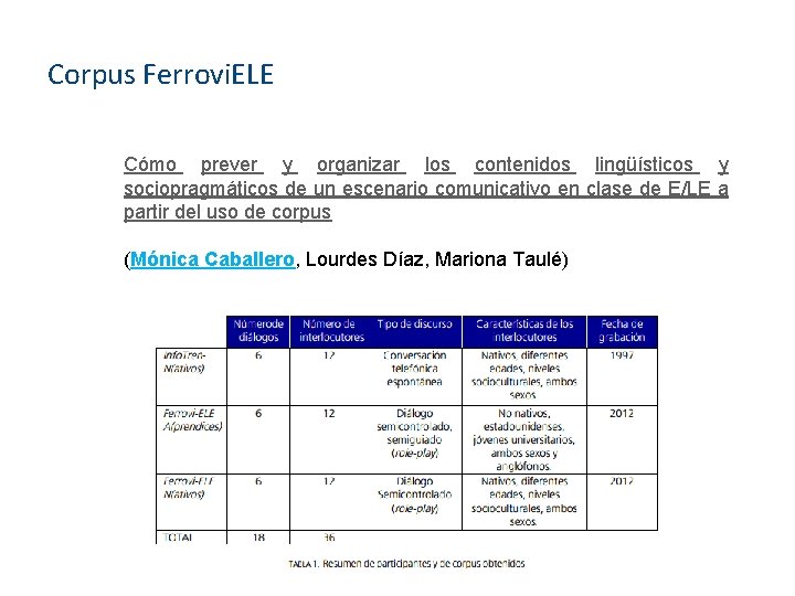 Corpus Ferrovi. ELE Cómo prever y organizar los contenidos lingüísticos y sociopragmáticos de un