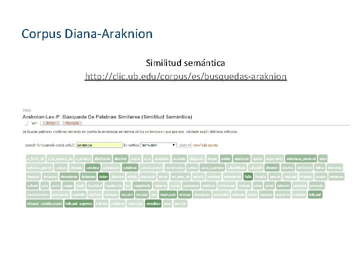 Corpus Diana-Araknion Similitud semántica http: //clic. ub. edu/corpus/es/busquedas-araknion 
