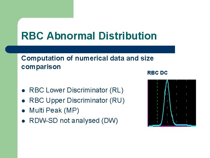 RBC Abnormal Distribution Computation of numerical data and size comparison RBC DC l l