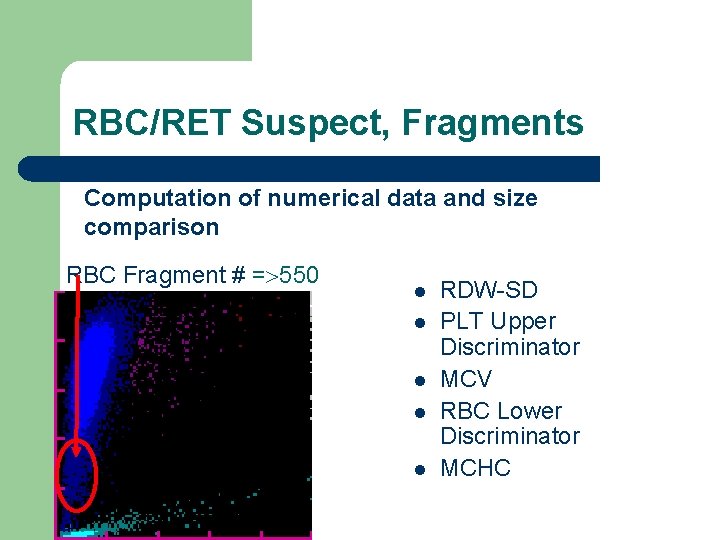 RBC/RET Suspect, Fragments Computation of numerical data and size comparison RBC Fragment # =