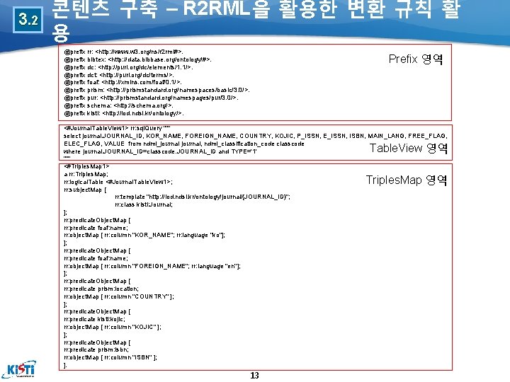 3. 2 콘텐츠 구축 – R 2 RML을 활용한 변환 규칙 활 용 @prefix