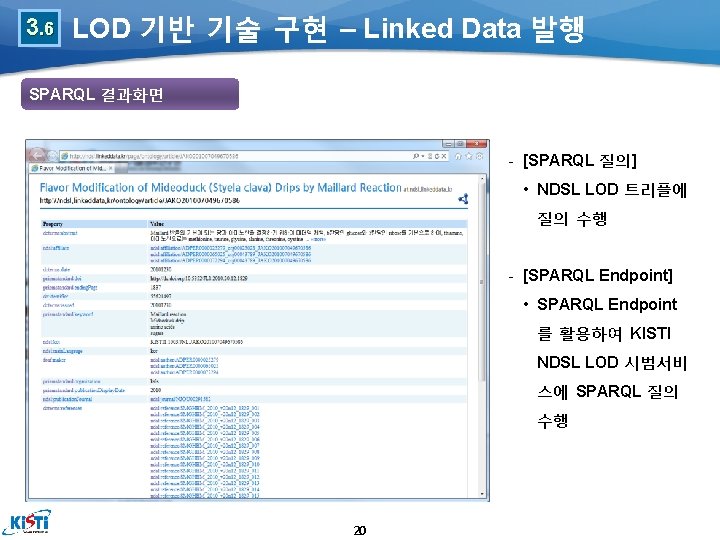 3. 6 LOD 기반 기술 구현 – Linked Data 발행 SPARQL 결과화면 - [SPARQL