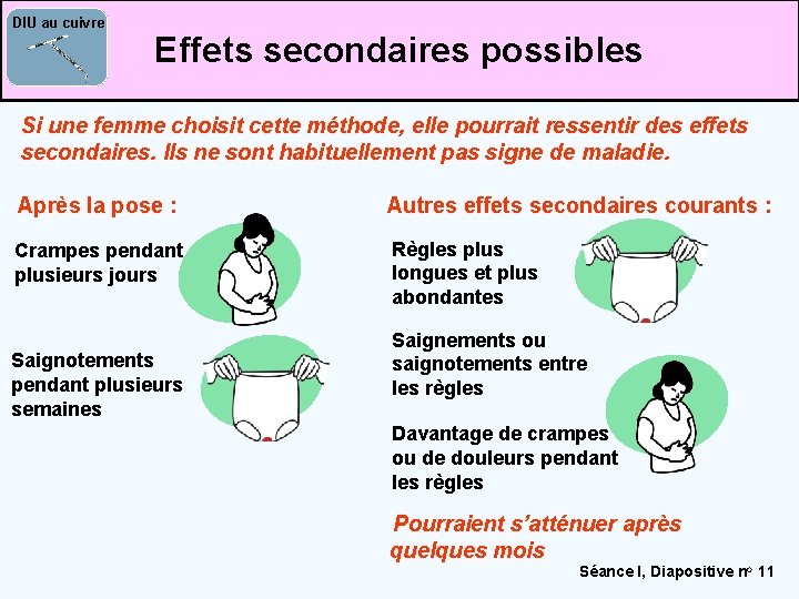 DIU au cuivre Effets secondaires possibles Si une femme choisit cette méthode, elle pourrait