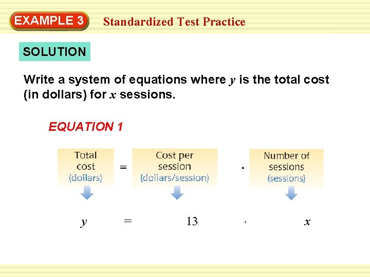 EXAMPLE 3 Standardized Test Practice SOLUTION Write a system of equations where y is