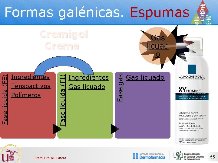Formas galénicas. Espumas Profa. Dra. MJ Lucero Ingredientes Gas licuado Gas licuad o Fase