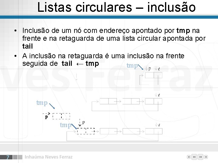 Listas circulares – inclusão • Inclusão de um nó com endereço apontado por tmp