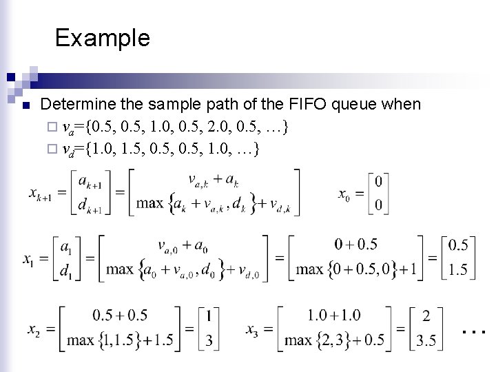 Example n Determine the sample path of the FIFO queue when ¨ va={0. 5,