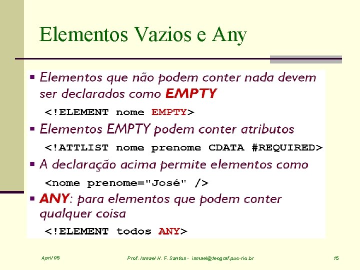 Elementos Vazios e Any April 05 Prof. Ismael H. F. Santos - ismael@tecgraf. puc-rio.