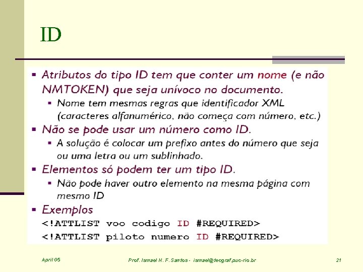 ID April 05 Prof. Ismael H. F. Santos - ismael@tecgraf. puc-rio. br 21 