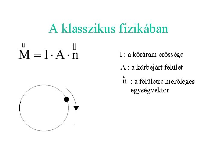 A klasszikus fizikában I : a köráram erőssége A : a körbejárt felület :