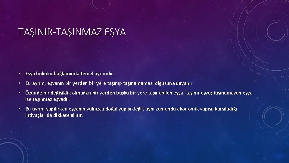 TAŞINIR-TAŞINMAZ EŞYA • Eşya hukuku bağlamında temel ayrımdır. • Bu ayrım, eşyanın bir yerden