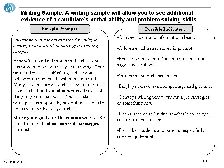 Writing Sample: A writing sample will allow you to see additional evidence of a