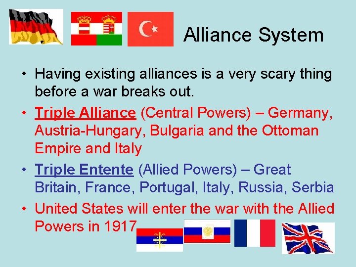 Alliance System • Having existing alliances is a very scary thing before a war