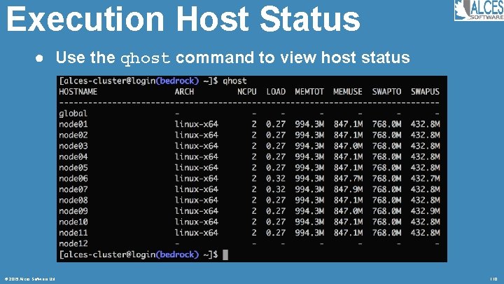 Execution Host Status ● Use the qhost command to view host status © 2015