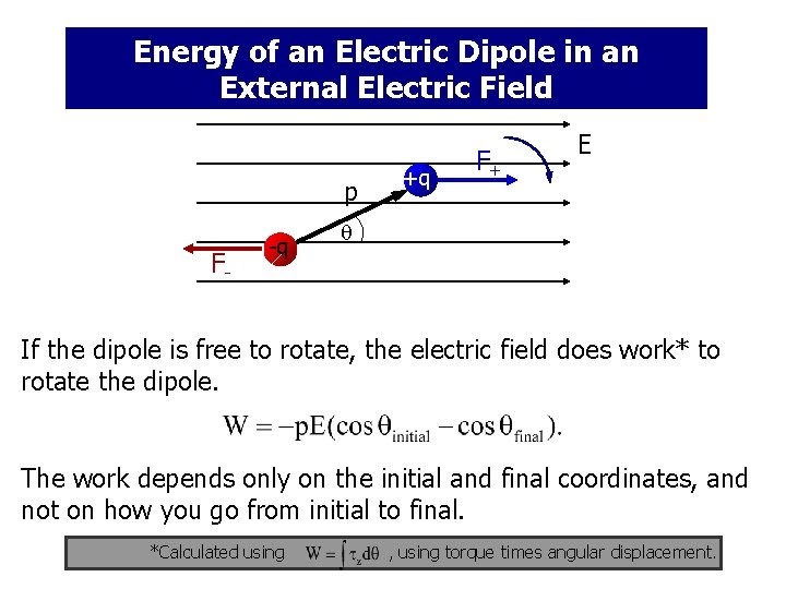 Energy of an Electric Dipole in an External Electric Field p F- -q +q