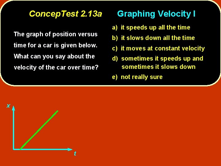 Concep. Test 2. 13 a The graph of position versus Graphing Velocity I a)