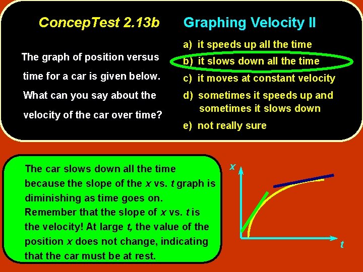 Concep. Test 2. 13 b Graphing Velocity II a) it speeds up all the