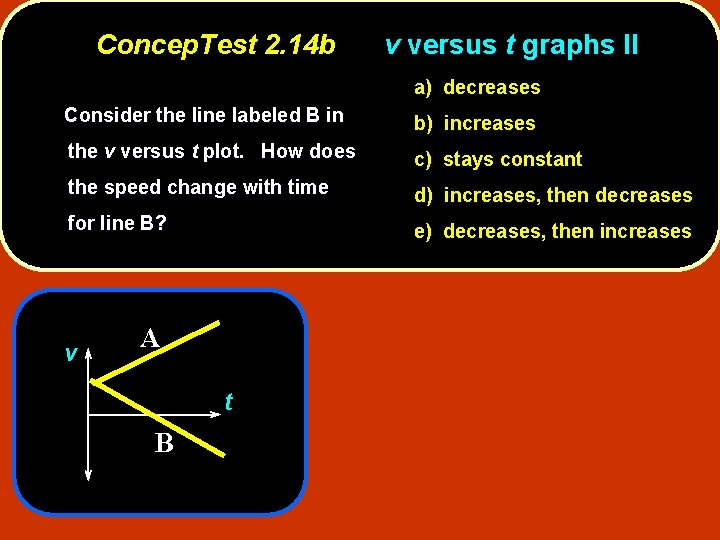Concep. Test 2. 14 b v versus t graphs II a) decreases Consider the