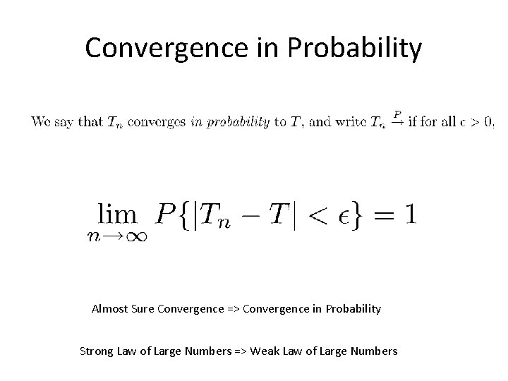 Convergence in Probability Almost Sure Convergence => Convergence in Probability Strong Law of Large