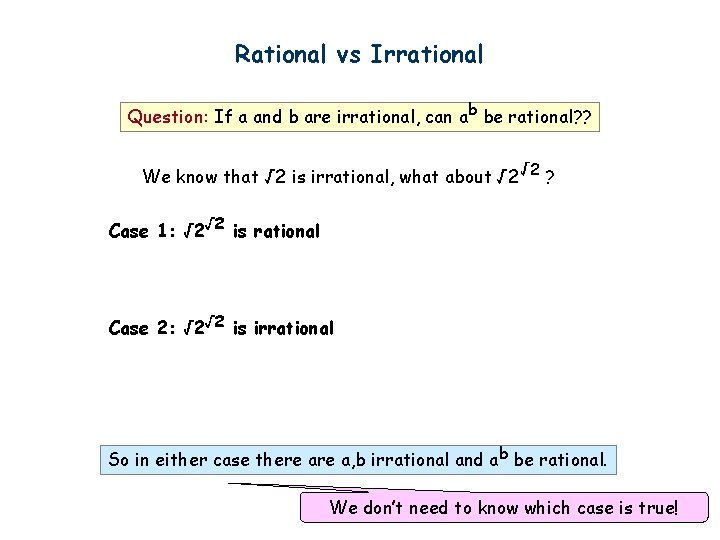 Rational vs Irrational Question: If a and b are irrational, can ab be rational?