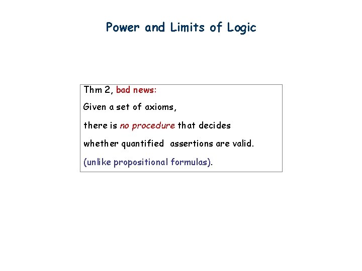 Power and Limits of Logic Thm 2, bad news: Given a set of axioms,