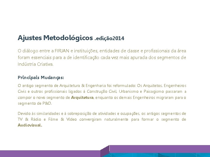 Metodologia Ajustes Metodológicos. edição 2014 O diálogo entre a FIRJAN e instituições, entidades de