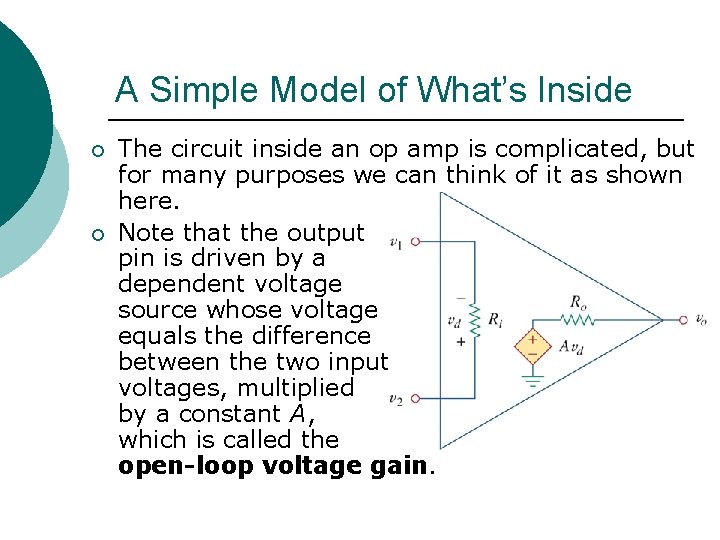 A Simple Model of What’s Inside ¡ ¡ The circuit inside an op amp