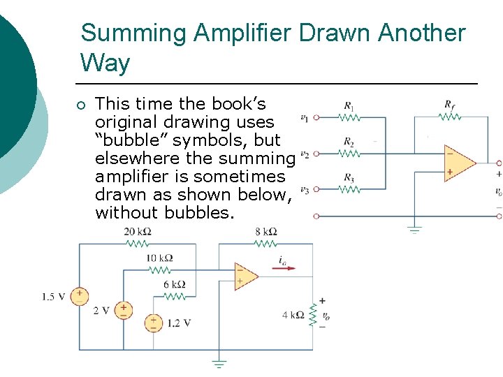 Summing Amplifier Drawn Another Way ¡ This time the book’s original drawing uses “bubble”