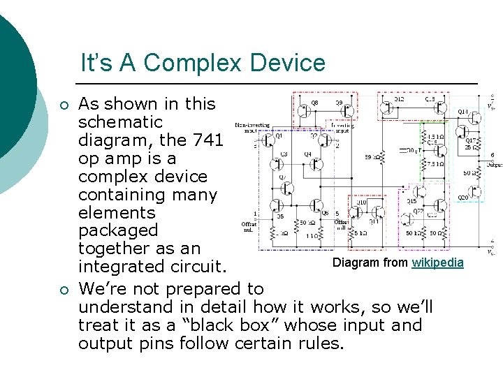 It’s A Complex Device ¡ ¡ As shown in this schematic diagram, the 741