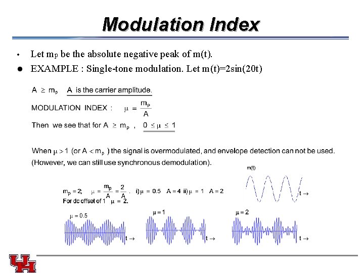 Modulation Index • l Let mp be the absolute negative peak of m(t). EXAMPLE