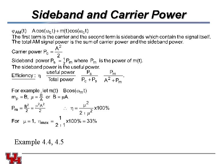 Sideband Carrier Power Example 4. 4, 4. 5 